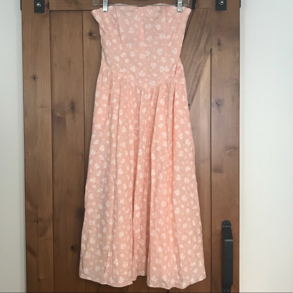 Vintage Strapless Ditsy Floral Midi Dress